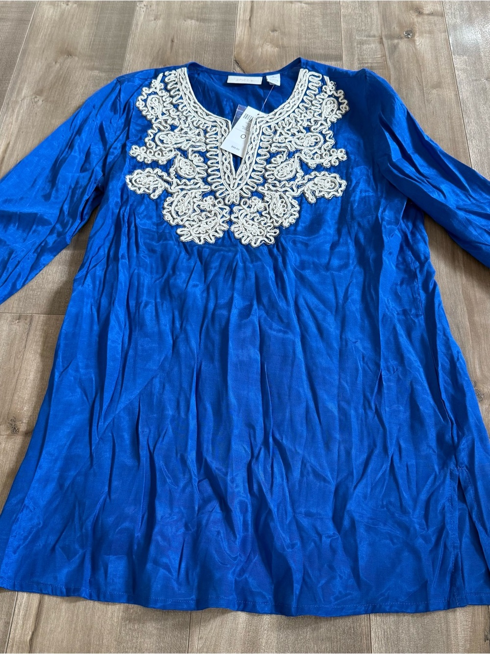 NEW Chico's Touch of Shine Tallon Top Sz 0 3/4 Majestic Blue Sequin Tunic